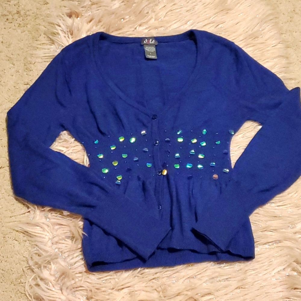 Blue Cardigan sweater with sequins juniors Large or Women's Small